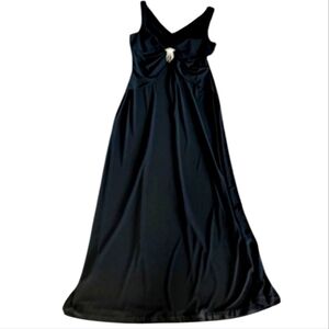 Cachet Gown Black Plunging v neck long Flowy evening gown rhinestone drop Sz 12
